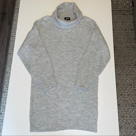 Express Gray Ribbed Turtleneck Sweater Dress - Picture 1 of 4